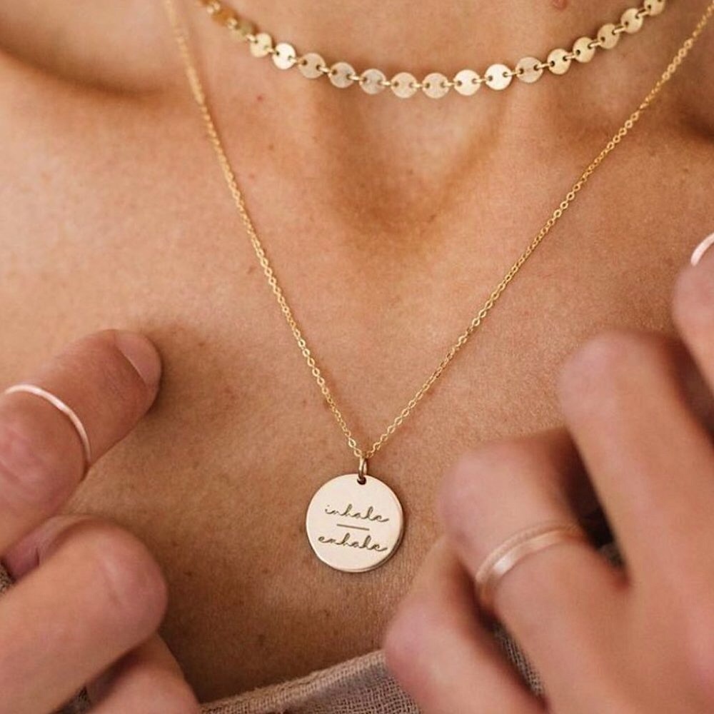 Inhale | Exhale Peaceful Mantra Minimal Necklace - Picture 6 of 16